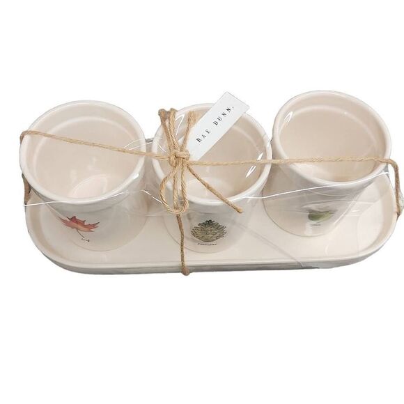 Rae Dunn Set of 3 Fall Utensil Holder Leaf Pinecone Acorn with Platter - Picture 2 of 7